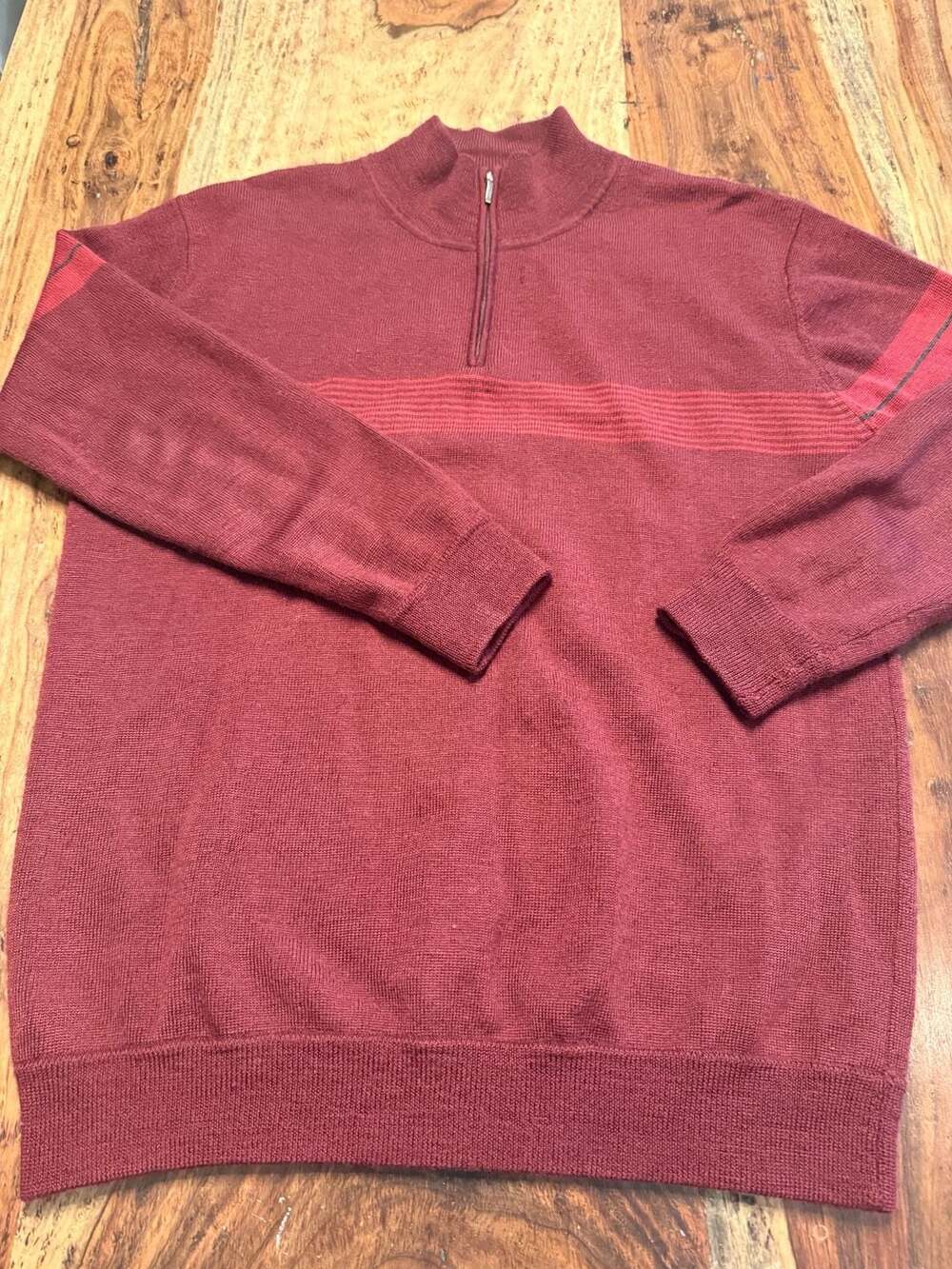 Patagonia Quarter Zip Wool Sweater Size S Burgundy Red Striped Knit